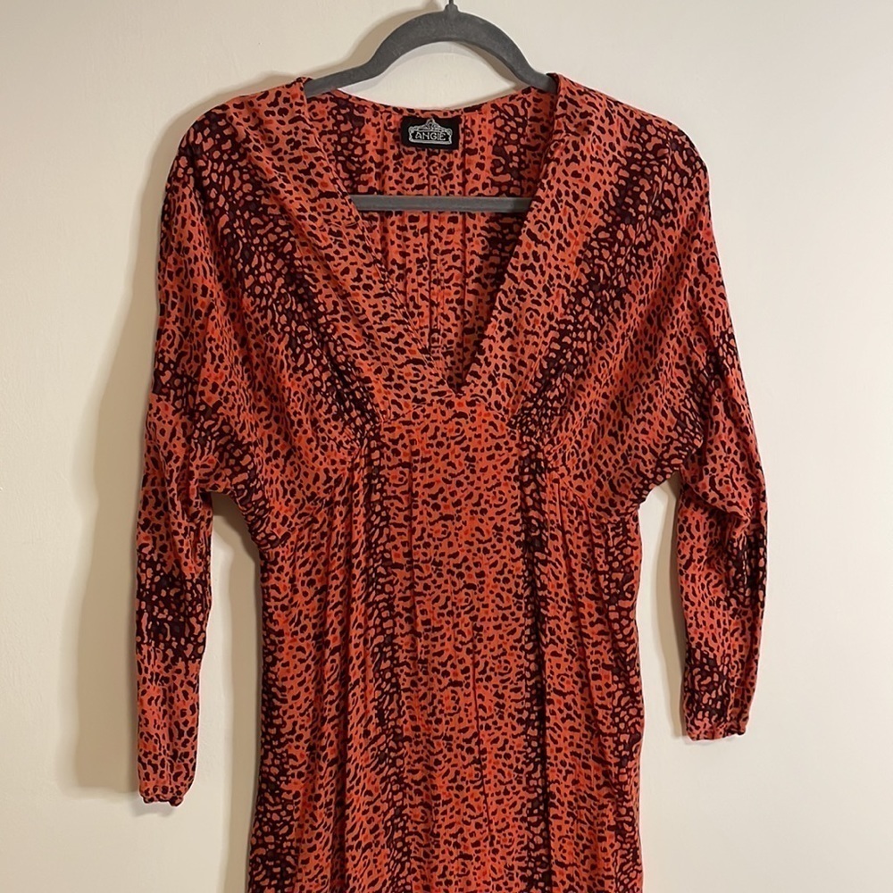Angie Maxi Dress Med Coral Orange Kimono Animal Print Bohemian Comfortable - Picture 3 of 13